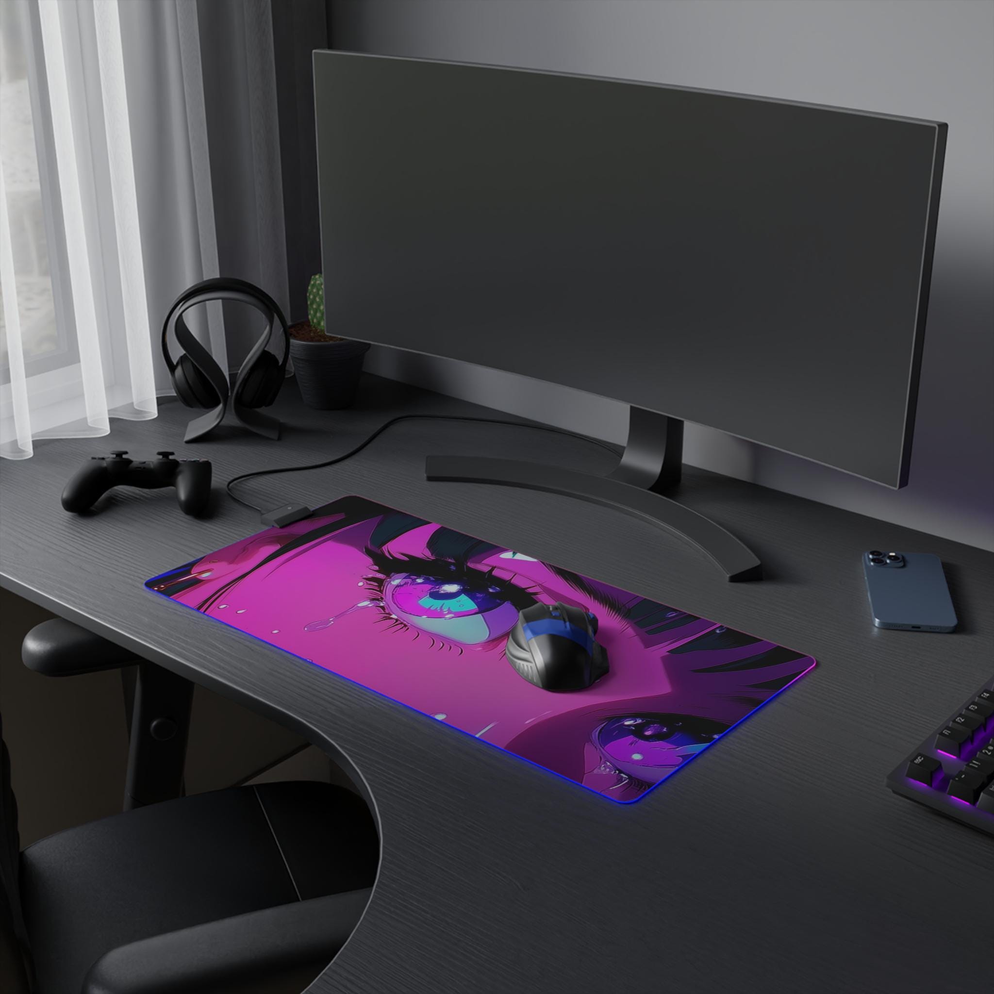 Crying Anime Girl - LED Gaming Mouse Pad, LED Anime Desk Mat, Purple ...