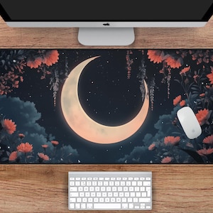 Dark Academia Cottagecore Desk Mat, Witchy Celestial Moon Phases Desk Mat, Teal Witchy Gaming Pad, Forest Desk Mat, Tarot Desk mat, Gift