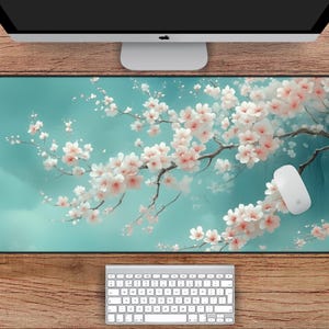 Mooie kersenbloesem bureaumat, roze Japanse bureaumat, bloemen kawaii bureaumat, kersenbloesem mousepad, Aziatische bureaumat, roze mousepad
