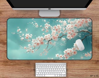 Beautiful Cherry Blossom Desk Mat, Pink Japanese Desk Mat, Floral Kawaii Desk Mat, Cherry Blossom Mousepad, Asian Desk Mat, Pink Mousepad