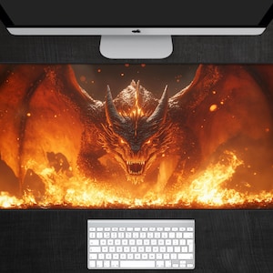 Fire Dragon Desk Mat, Fantasy Dragon Desk Mat, Dragon Mouse Pad, Fantasy Desk Mat, Gaming Desk Mat