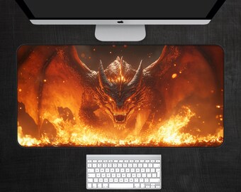 Fire Dragon Desk Mat, Fantasy Dragon Desk Mat, Dragon Mouse Pad, Fantasy Desk Mat, Gaming Desk Mat