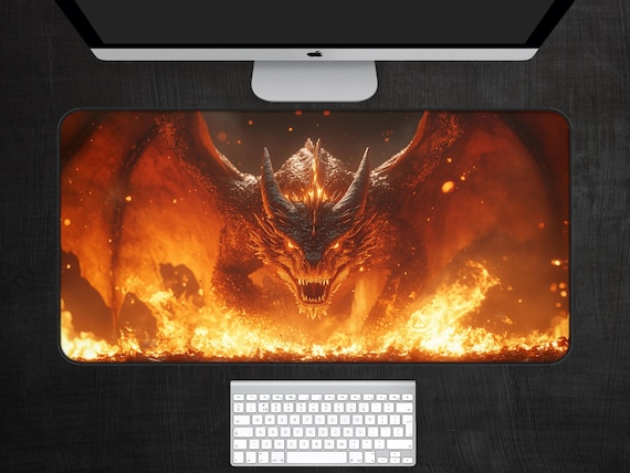 Fire Dragon Desk Mat, Fantasy Dragon Desk Mat, Dragon Mouse Pad, Fantasy Desk Mat, Gaming Desk Mat