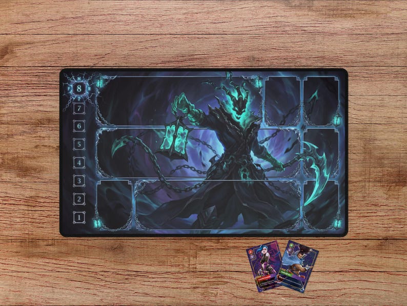 Thresh Riftbound Playmat - With Themed Zones, Thresh Playmat for Riftbound TCG, Thresh Riftbound Mat, LOL Playmat
