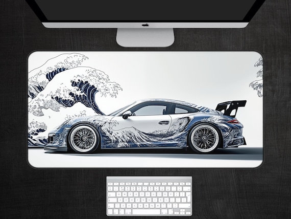 The Wave Racing Car Desk Mat, Ocean Wave Car Desk Mat, The Wave Car Mouse Pad, Car Lover Gift, Gift for Guys
