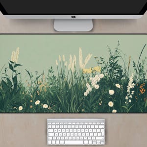 Sage Green Floral Desk Mat, Floral Desk Mat, Wildflower Desk Mat, Cottagecore Desk Mat, Green Desk Mat, Sage Green Mousepad, Floral Mousepad