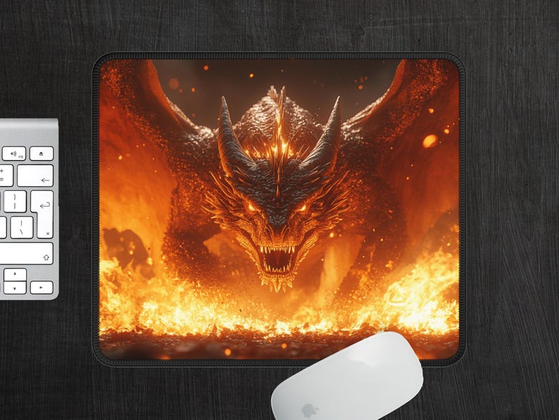 Fire Dragon Desk Mat, Fantasy Dragon Desk Mat, Dragon Mouse Pad, Fantasy Desk Mat, Gaming Desk Mat image 10