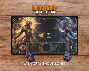 Leona and Diana Playmat - With Themed Zones, Leona & Diana Riftbound Playmat, Riftbound Playmat With Zones
