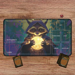 Raccoon Sorcerer Playmat - MTG Playmat with Zones, TCG Playmat, Unofficial MTG Playmat, Trading Card Game Accessories, Gifts for Gamers