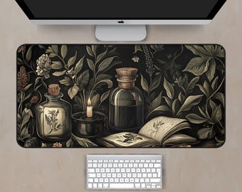Dark Academia Desk Mat, Mouse Pad XL Extended, Large Gaming Desk Pad, Mousepad, Mystical Green Plant Computer Laptop Keyboard and Mouse Mat