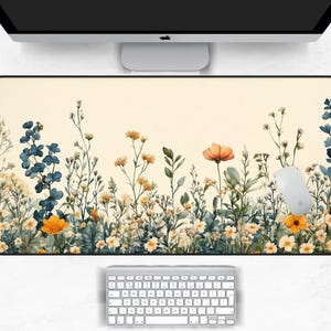 Boho Floral Desk Mat, Floral Cottagecore Desk Mat, Large Desk Mat, Nature Desk Mat, Beige Desk Mat, Floral Desk Mat, Floral Mousepad