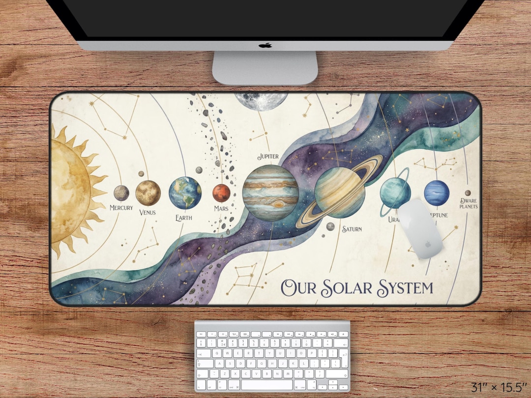 Solor System Desk Our Solar System Desk Mat and Mousepad - Celestial Desk Mat, Planets ...
