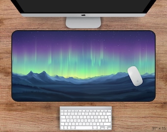 Aurora Borealis Desk Mat, Northern Light Desk Mat, Mountain Landscape Desk Mat, Aurora Mousepad, Beautiful Desk Mat, Nature Desk Mat