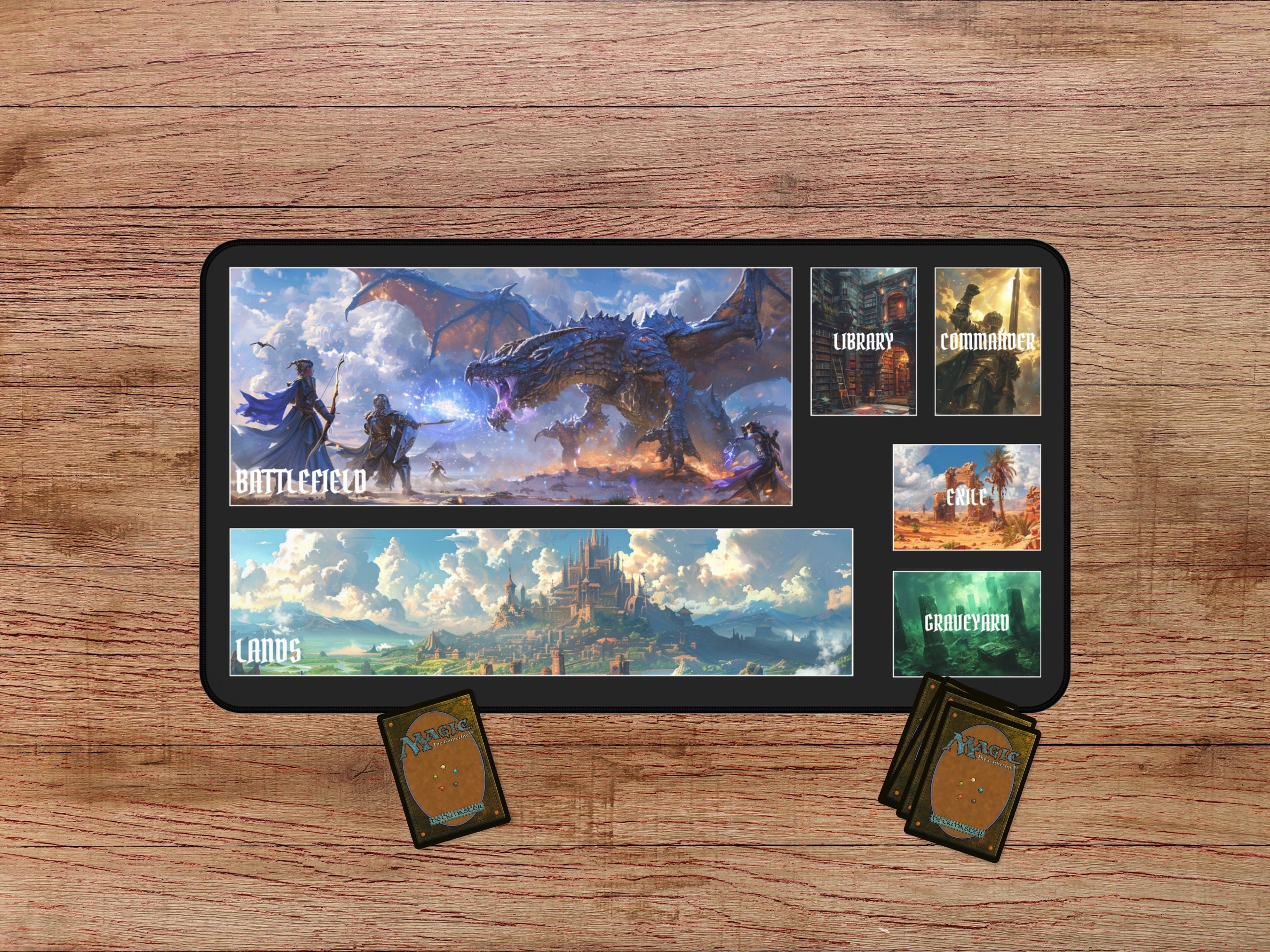 MTG Platmat With Zones, Fantasy Playmat for Magic The Gathering, Fantasy MTG Desk Mat, TCG Playmat