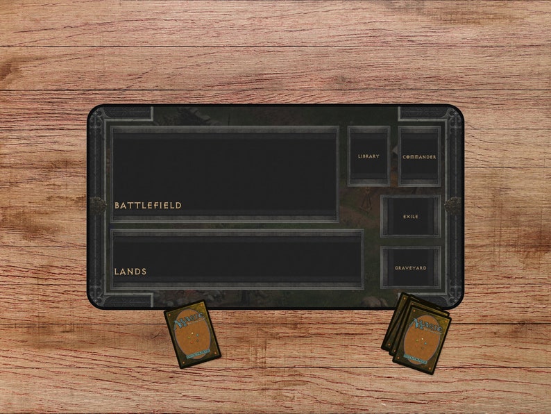 Diablo 2 inspired playmat for MTG with zoned UI art.