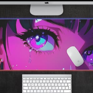Crying Anime Girl - LED Gaming Mouse Pad, LED Anime Desk Mat, Purple Anime Mousepad, XXL Mouse pad, Gaming Desk Mat