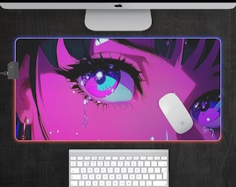 Crying Anime Girl - LED Gaming Mouse Pad, LED Anime Desk Mat, Purple Anime Mousepad, XXL Mouse pad, Gaming Desk Mat