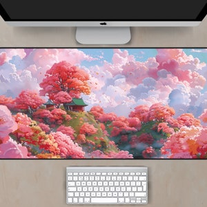 Sakura Desk Mat, Cherry Blossom Desk Mat,  Large Japanese Cherry Blossom Landscape Desk Mat, Sakura Mousepad, Cherry Blossom Mousepad