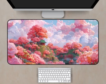 Sakura Desk Mat, Cherry Blossom Desk Mat,  Large Japanese Cherry Blossom Landscape Desk Mat, Sakura Mousepad, Cherry Blossom Mousepad