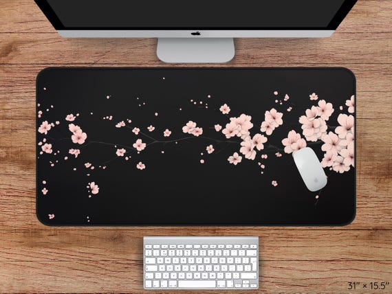 Cherry Blossom Desk Mat, Floral Japanese Desk Mat, Sakura Desk Mat, Cherry Blossom Mousepad, Japanese Mousepad, Pink Cherry Blossom