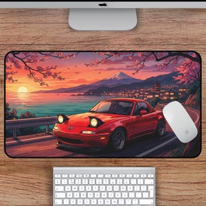 Mazda Miata Desk Mat, Red Car Desk Mat, Miata Mousepad, Retro JDM Car Mouse Pad, Japanese Car Desk Mat – Aesthetic Mat for Car Lovers