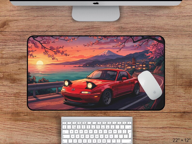 Mazda Miata Desk Mat, Red Car Desk Mat, Miata Mousepad, Retro JDM Car Mouse Pad, Japanese Car Desk Mat – Aesthetic Mat for Car Lovers