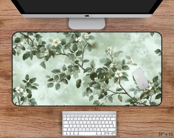 Sage Green Desk Mat, Green Floral Desk Mat, Sage Green Mouse Pad, Nature Desk Mat, Green Mouse Pad