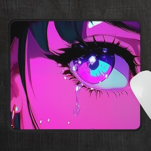 Anime Girl Crying Desk Mat, Japanese Kawaii Gaming Mouse Pad, Purple ...