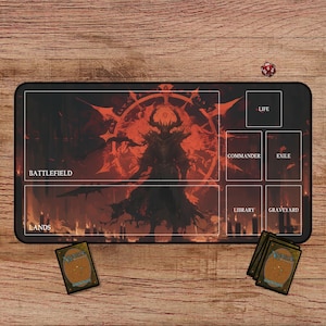 Berserker's Fury-speelmat – MTG, TCG Fantasy-speelmat met zones, rode speelmat, linkerhandspeelmat, grote speelmat, krijger-speelmat
