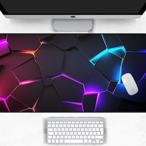 Neon Cracks Desk Mat, Colorful Gaming Desk Mat, Cool Gamer Desk Mat, Cool Office Decor, Computer Desk Mat Large
