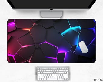 Neon Cracks Desk Mat, Colorful Gaming Desk Mat, Cool Gamer Desk Mat, Cool Office Decor, Computer Desk Mat Large