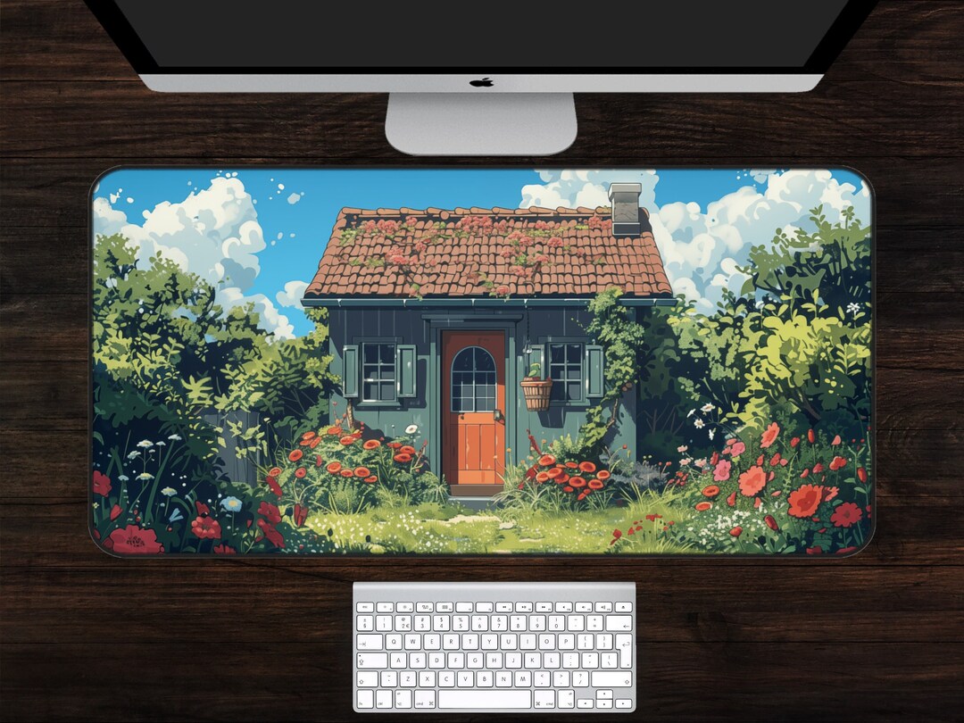 Lofi Japanese Cottage Desk Mat - Cozy Anime Desk Mat, Aesthetic ...