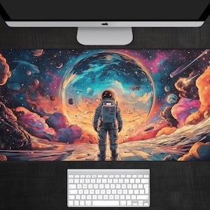 Colorful Astronaut Desk Mat, Space Mouse Pad, Aesthetic Space Desk Mat, Galaxy Desk Mat