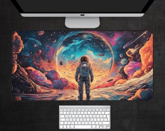 Alfombrilla de escritorio con diseño de astronauta de colores, alfombrilla para ratón espacial, alfombrilla de escritorio estética espacial, alfombrilla de escritorio con diseño de galaxia