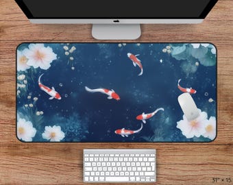 Alfombrilla de ratón para estanque Koi, alfombrilla de escritorio para peces Koi, alfombrilla de escritorio japonesa, alfombrilla para ratón de peces Koi, alfombrilla de escritorio para estanque, alfombrilla para ratón para estanque, alfombrilla de escritorio azul