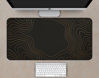 Earth Tone Topography Desk Mat – Neutral Contour Lines Mouse Pad for Cozy Desk Setup