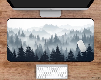 Foggy Forest Desk Mat, Nature Desk Mat, Forest Mouse Pad, Large Gaming Desk Mat, Extented Mouse Pad, Forest Landscape Desk Mat