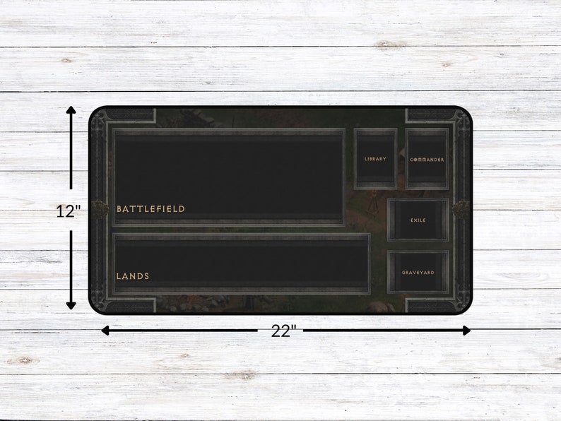 Epic fantasy playmat with Diablo 2 themed zones for MTG.