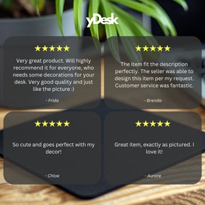 May include: Four customer reviews for a product with five-star ratings. The reviews highlight the product's quality, design, and customer service. The reviews are displayed on a black background with white text.