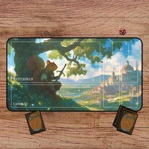 Tapete de fantasía cuadrado de ardilla: tapete MTG con zonas, tapete de fantasía adorable, tapete de ardilla, tapete kawaii, tapete grande
