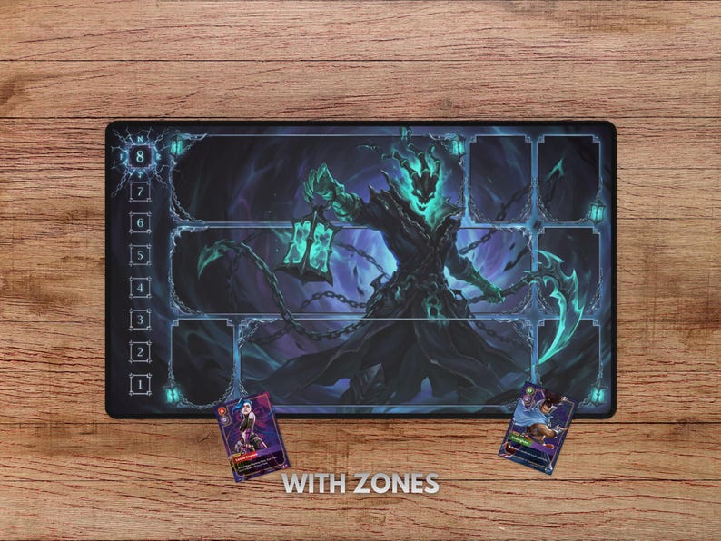 Thresh Riftbound Playmat - With Themed Zones, Thresh Playmat for Riftbound TCG, Thresh Riftbound Mat, LOL Playmat
