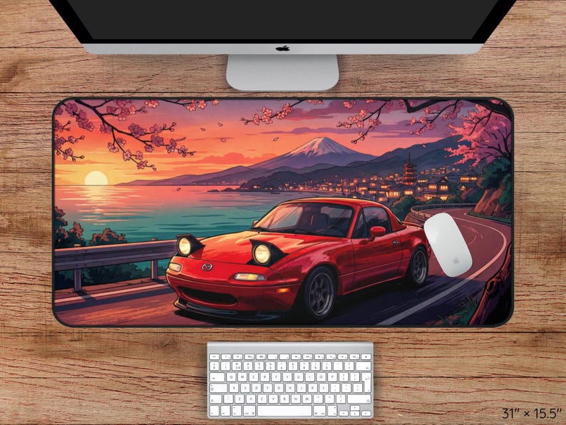 Mazda Miata Desk Mat, Red Car Desk Mat, Miata Mousepad, Retro JDM Car Mouse Pad, Japanese Car Desk Mat – Aesthetic Mat for Car Lovers