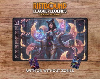 Ahri Playmat For RiftBound - Riftbound Trading Card Game - Stitched Edges - With Zones Or Art Only