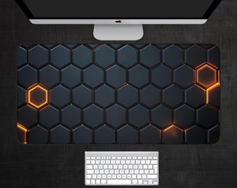 Hexagon Gaming Desk Mat, Black Gaming Mouse Pad, Home Office Desk Mat, Geometric Desk Mat, Work Desk Mat, Large Table Mat