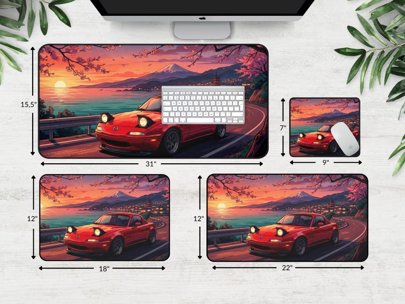 Mazda Miata Desk Mat, Red Car Desk Mat, Miata Mousepad, Retro JDM Car Mouse Pad, Japanese Car Desk Mat – Aesthetic Mat for Car Lovers