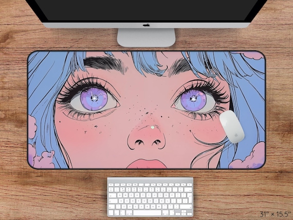 Anime-inspired Enchanting Eyes Large Mouse Pad – Non-slip rubber base, Purple Anime gaming mat, Magical Eyes Anime Desk Mat