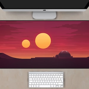 The Binary Sunset Desk Mat and Mouse Pad, Tatooine Desk Mat, Gaming Desk Mat, Large Mouse Pad, Star Desk Mat, Fantasy Desk Mat
