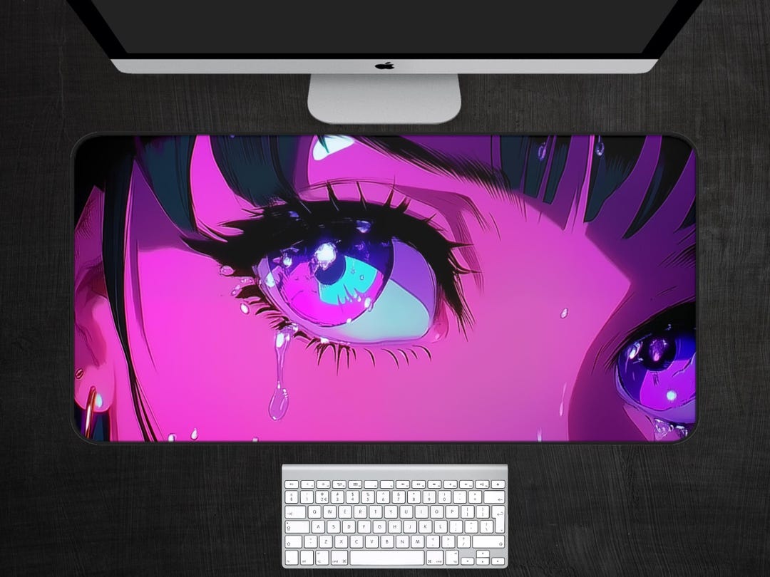 Anime Girl Crying Desk Mat, Japanese Kawaii Gaming Mouse Pad, Purple ...