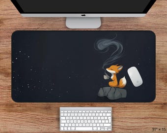 Cozy Fox Desk Mat, Lofi Fox Mousepad, Cozy Gamer Desk Mat, Cozy Gaming Setup, Large Cute Desk Mat, Aesthetic Desk Mat, Aesthetic Mouse pad