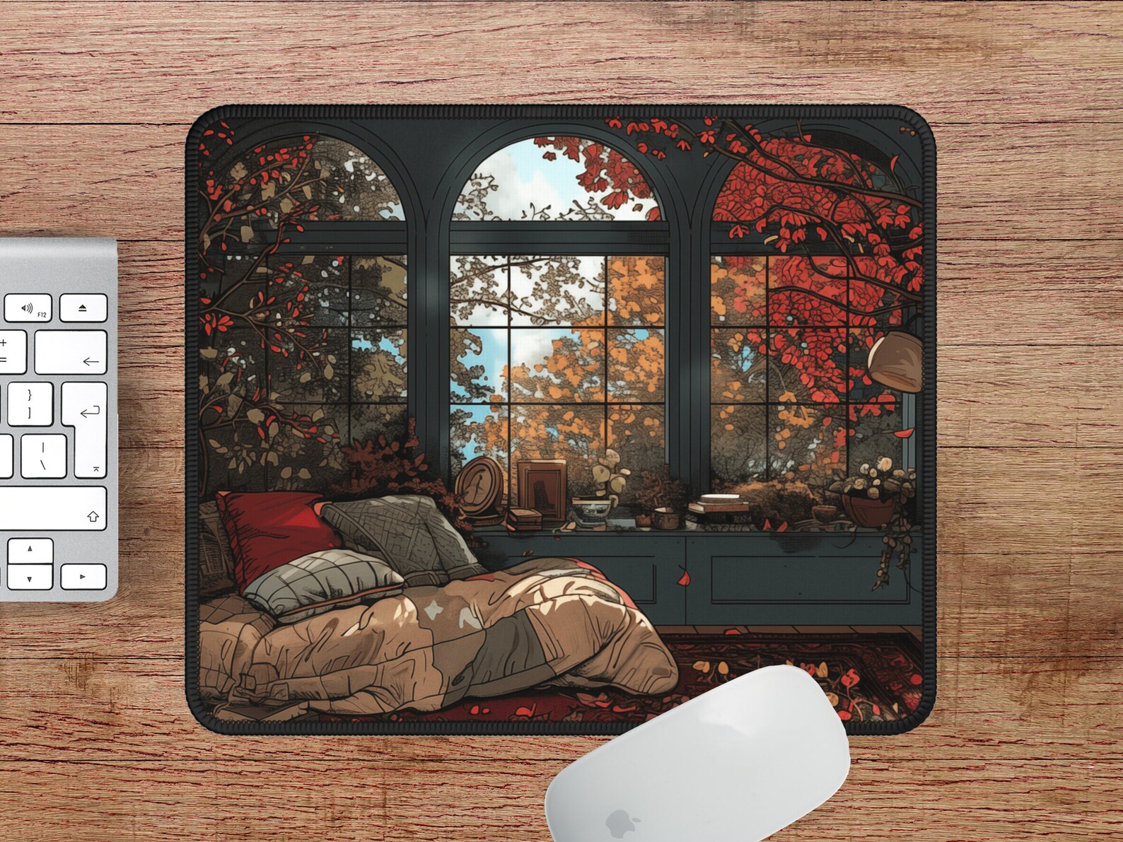 Dark Cottagecore Desk Mat & Mousepad, Cozy Fall Library Desk Mat ...